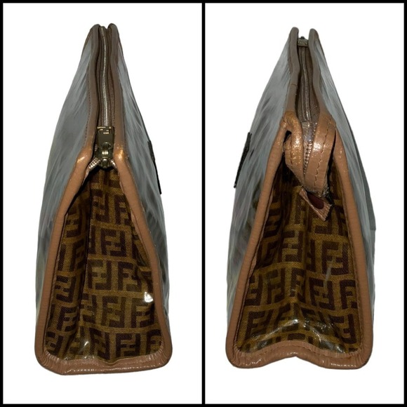 Fendi Zucca FF Coated Canvas Cosmetic Bag Pouch with leather trim and accents - Picture 4 of 14